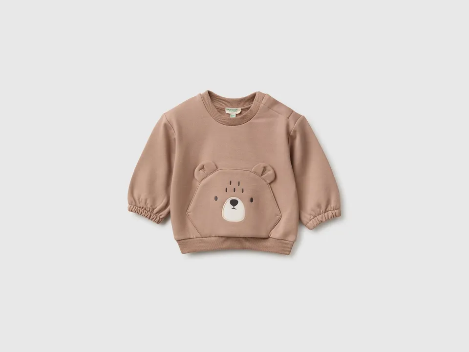 United Colors of Benetton Felpa Bimbo Cotone Bio Tasca Animali