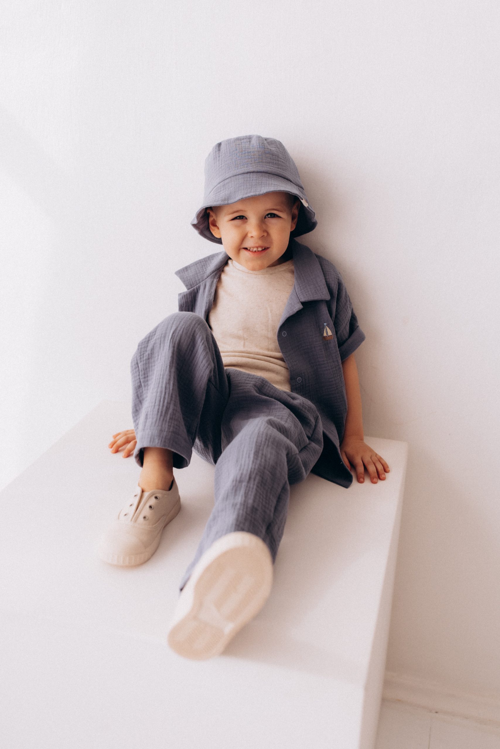 Woolly Organic Kids Hats bucket hat bambino cotone blu mare