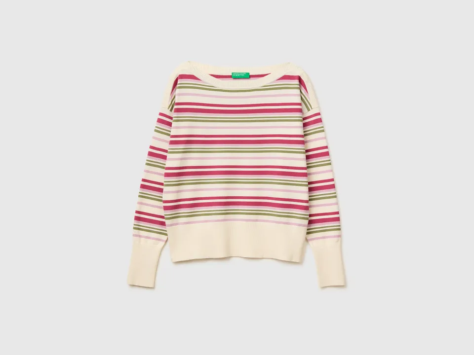 Benetton Sweaters maglione righe scollo barca M