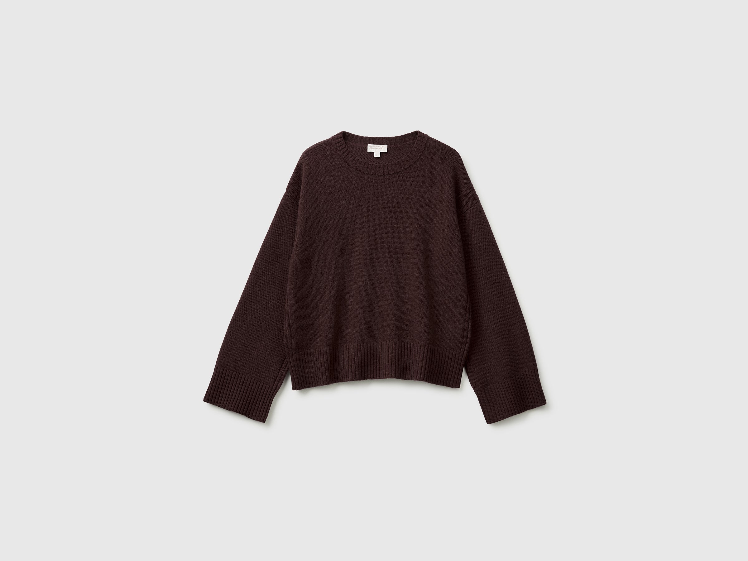Benetton Maglione lana boxy fit girocollo coste