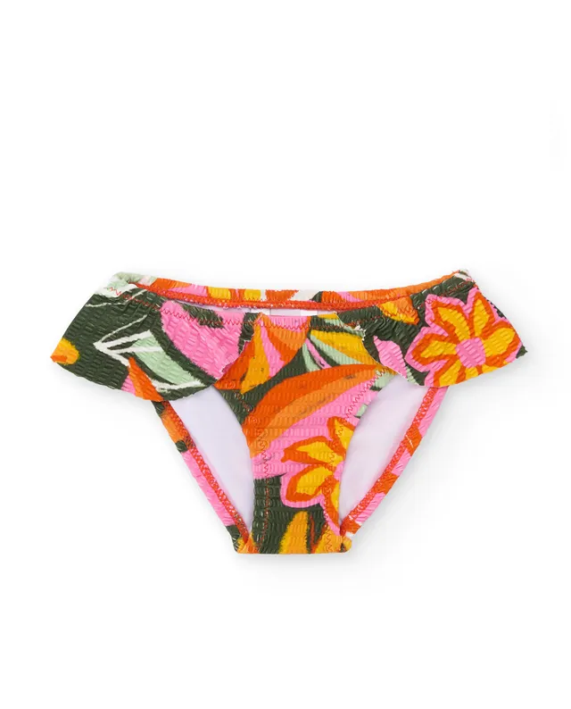 TucTuc Costumi Da Bagno Slip Bambina Arancione Floreale Volant