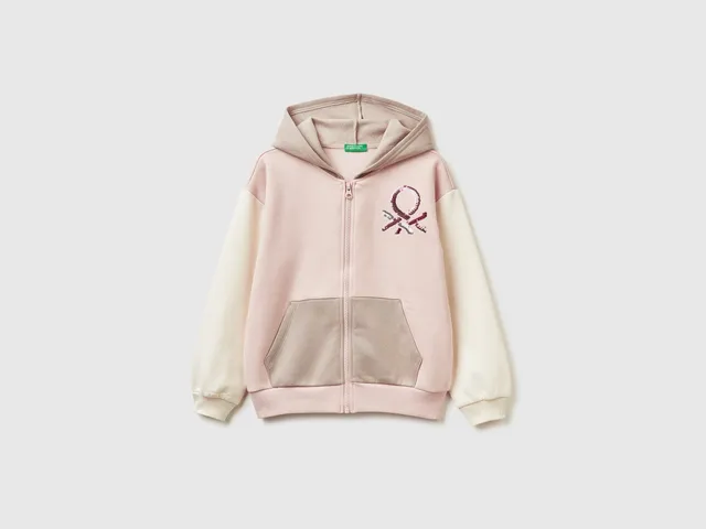 Benetton Sweatshirts Felpa zip paillettes misto cotone taglia M