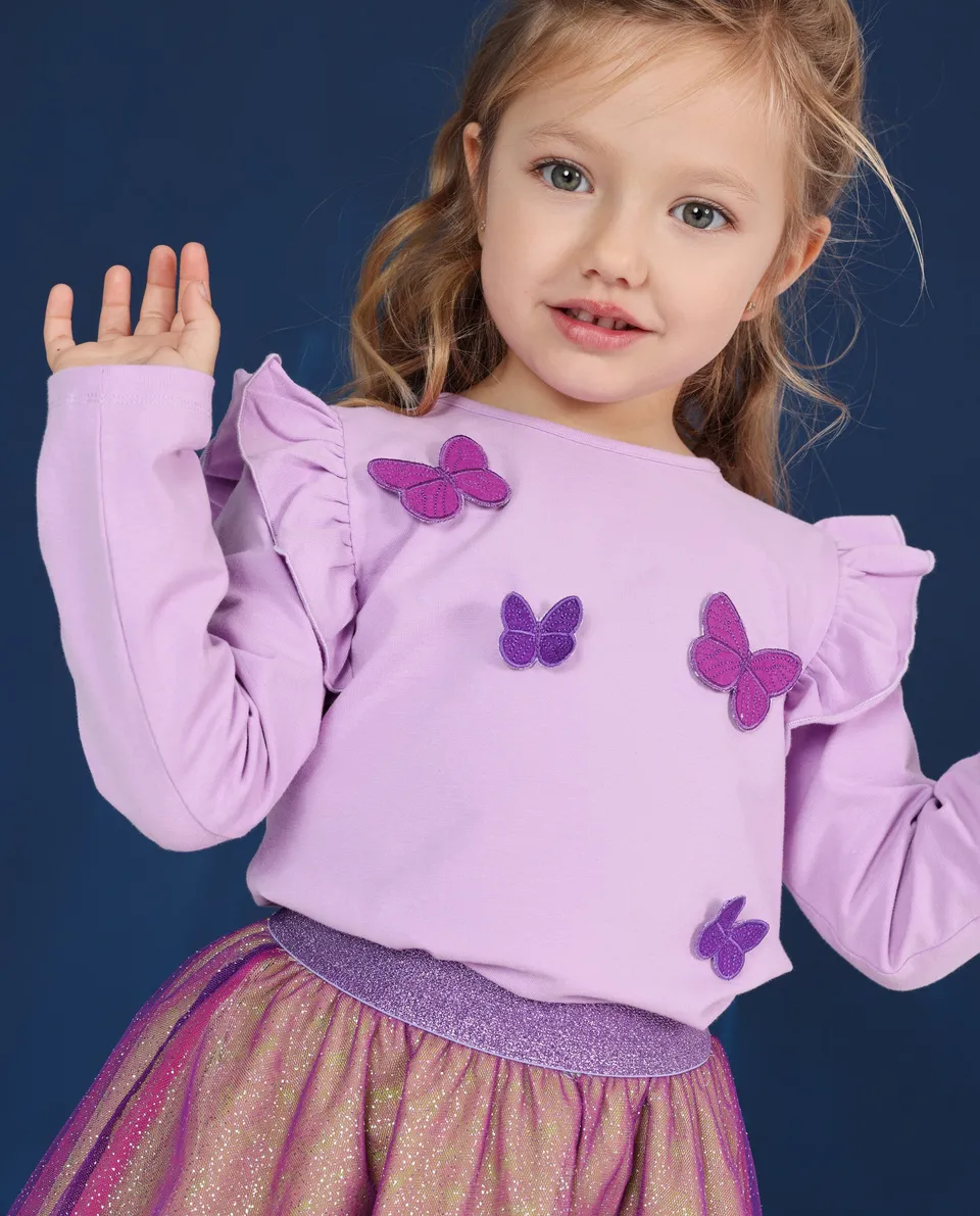 TucTuc Magliette maglia lilla bambina farfalle volant