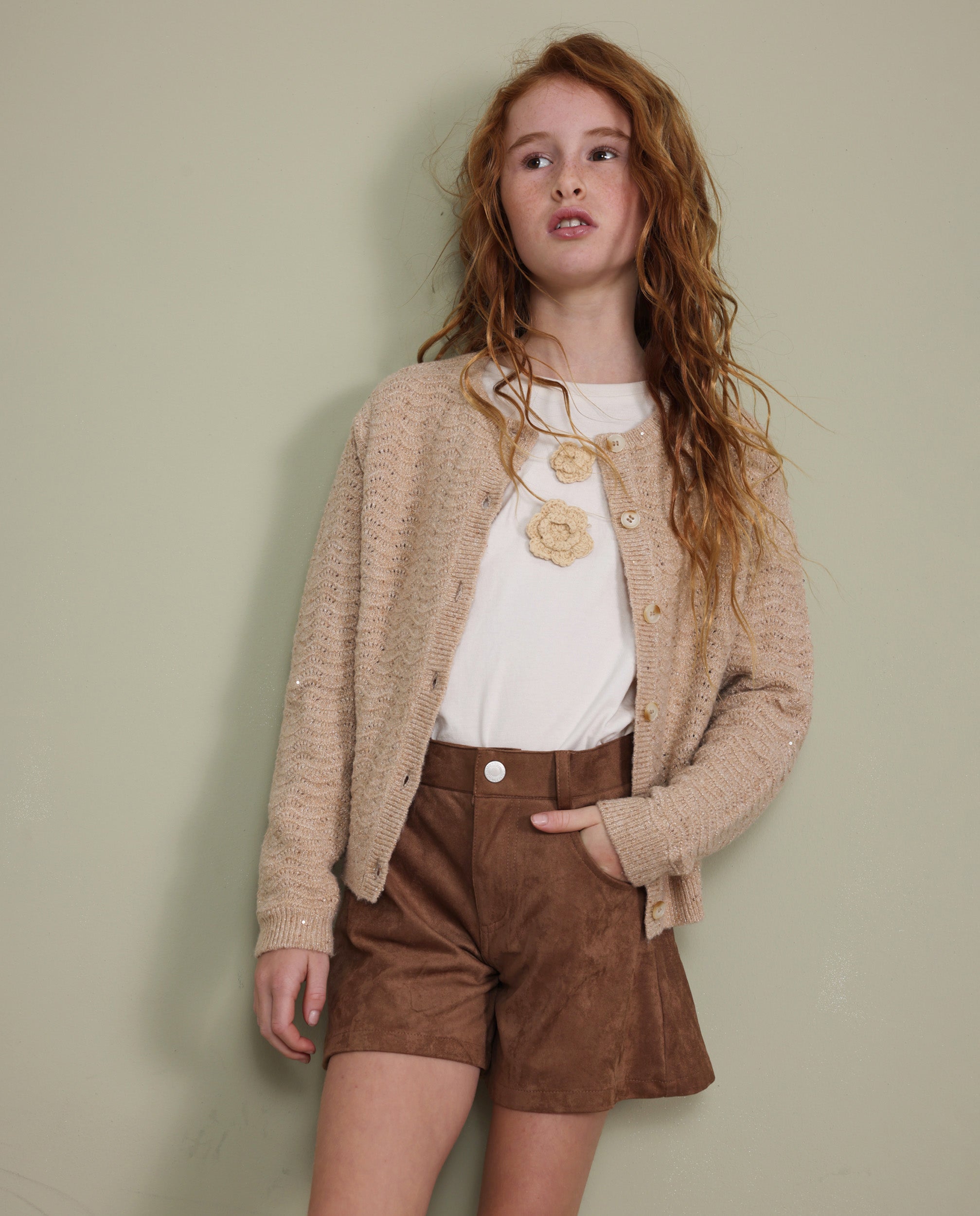 TucTuc Pantaloncini Shorts Camoscio Marrone Bambina