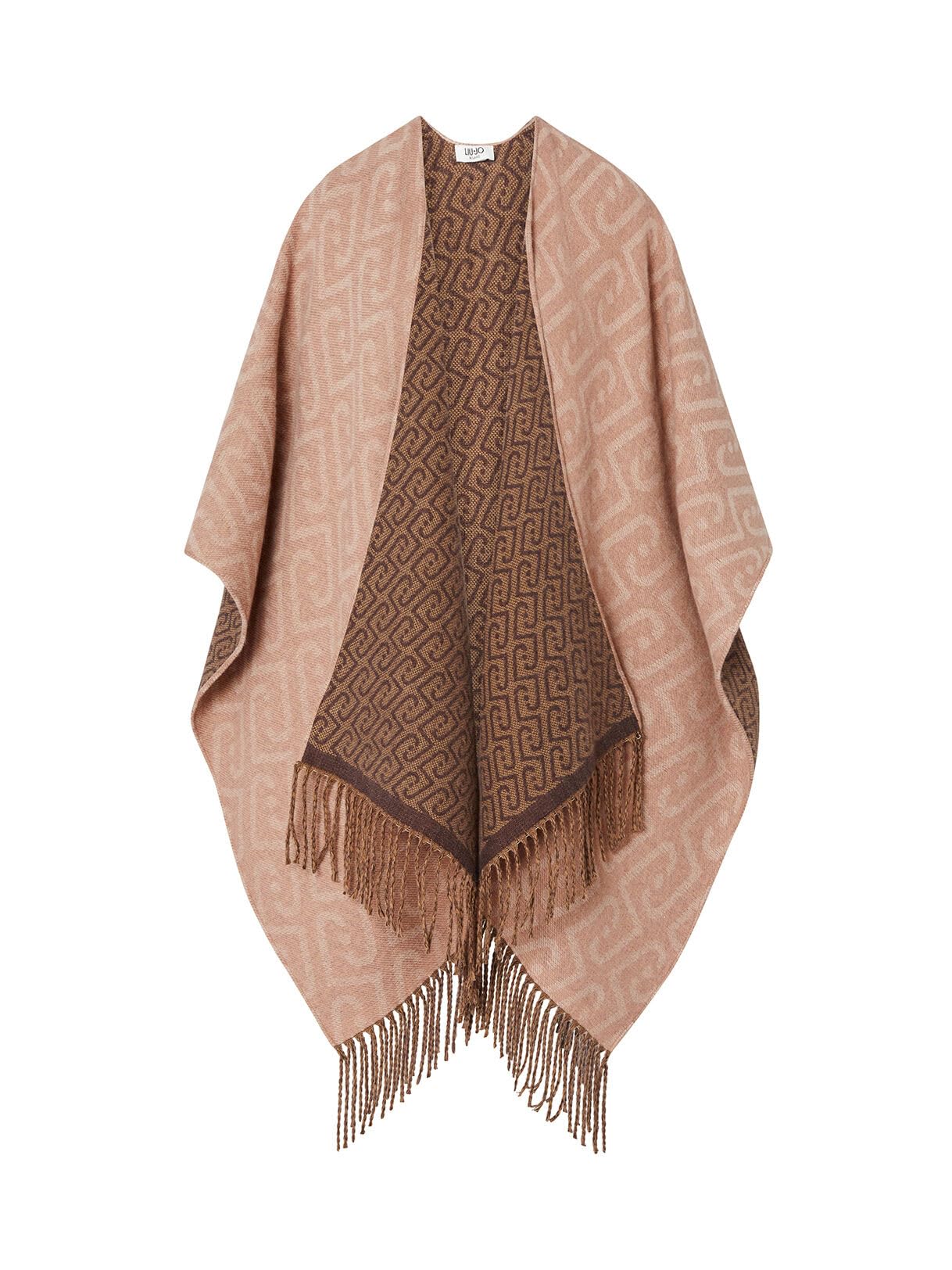 Liu Jo Poncho Monogram Jacquard Cammello Reversibile Frange