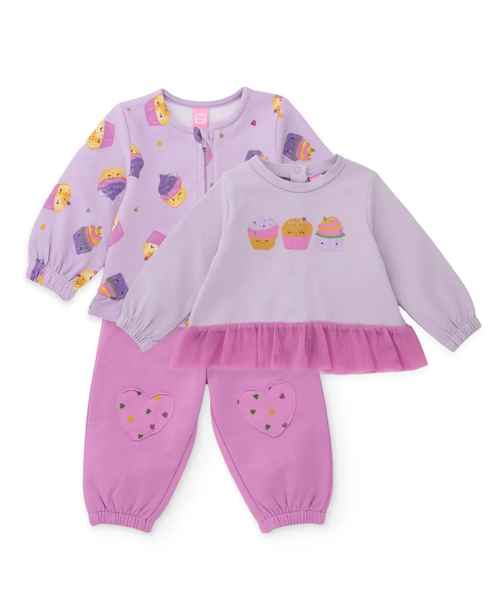 TucTuc Completi tuta neonata lilla cupcake 3 pezzi