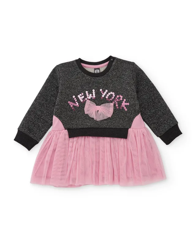 TucTuc Vestiti abito bambina felpa tulle grigio rosa