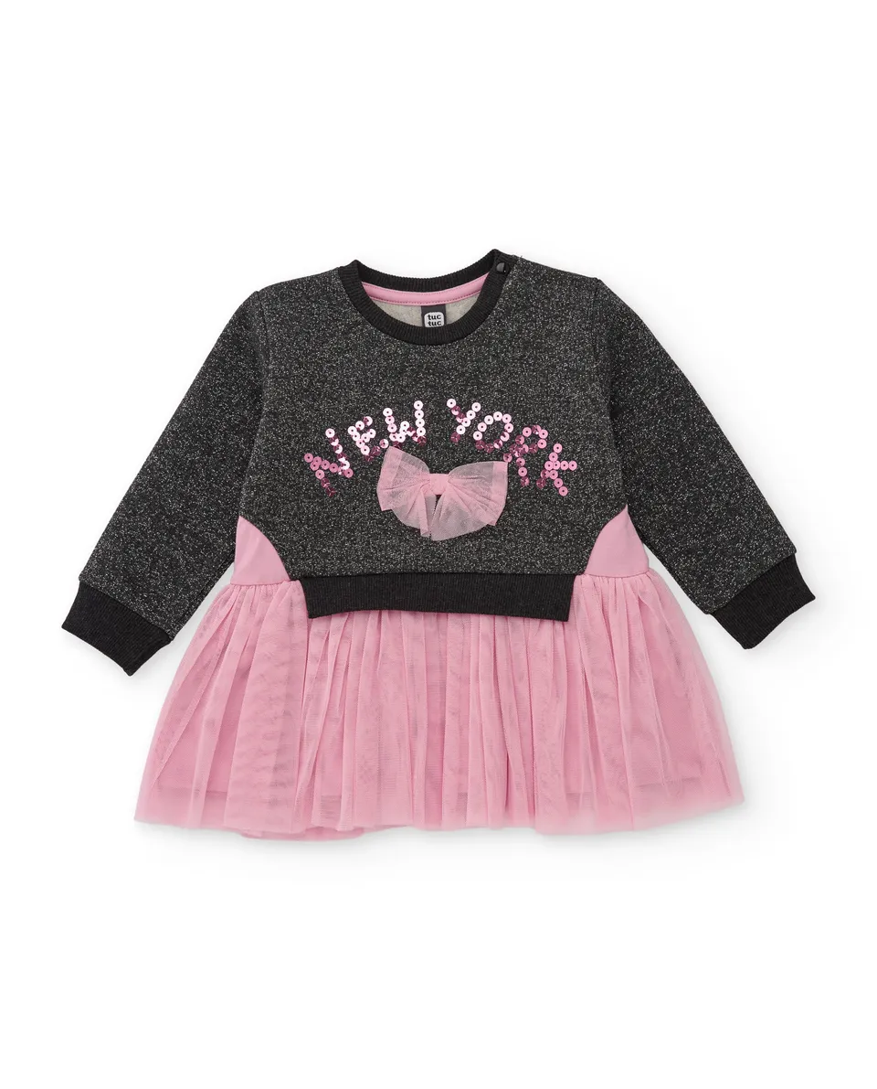 TucTuc Vestiti abito bambina felpa tulle grigio rosa