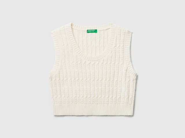 United Colors of Benetton gilet maglia trecce cotone