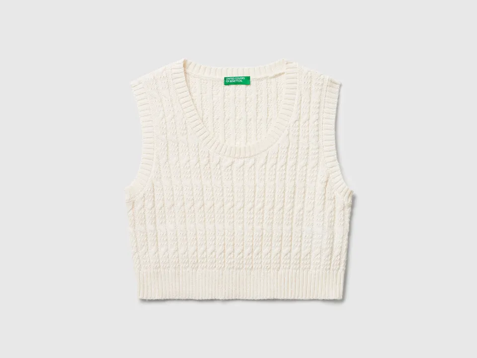United Colors of Benetton gilet maglia trecce cotone
