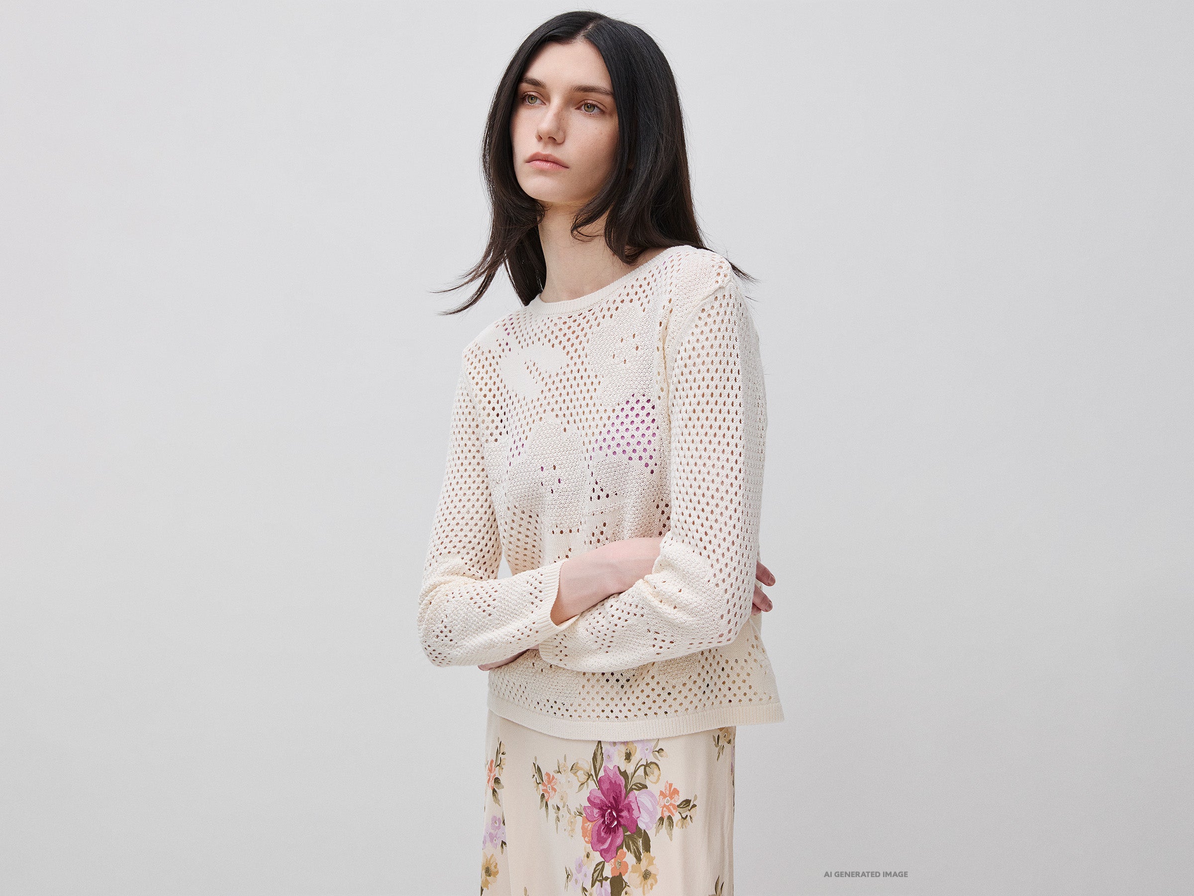 United Colors of Benetton Maglione Traforato Fiori cotone scollo barca