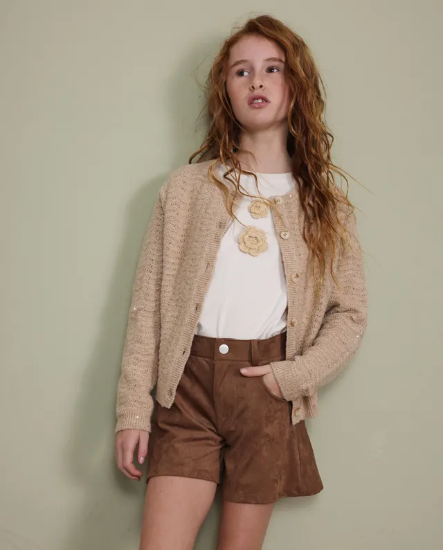 TucTuc Pantaloncini Shorts Camoscio Marrone Bambina