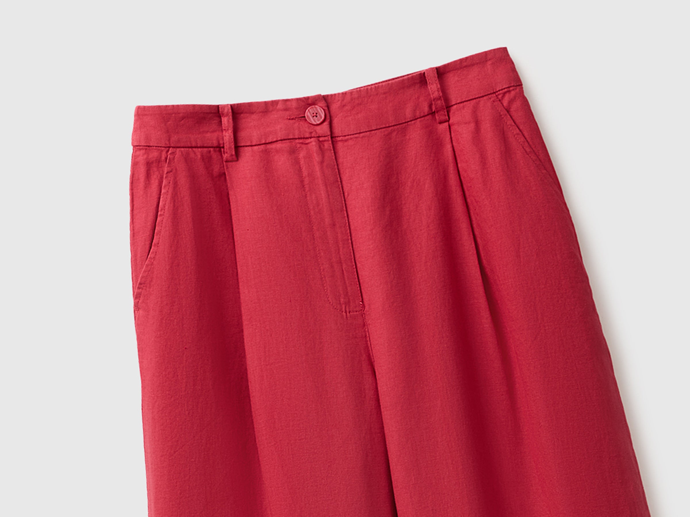 United Colors of Benetton Pantaloni vita alta lino puro