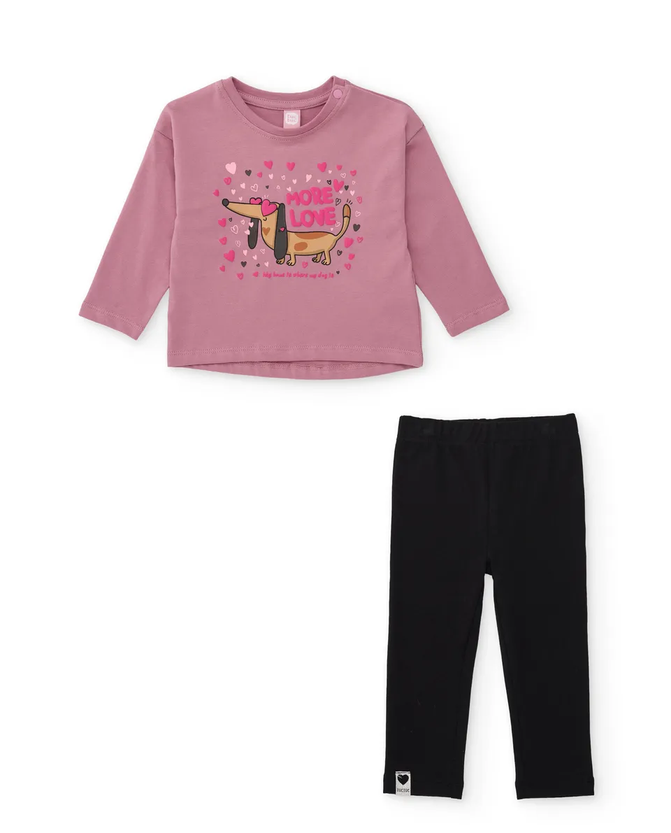 TucTuc Completo Bambina Rosa Cotone Bassotto 2 Pezzi