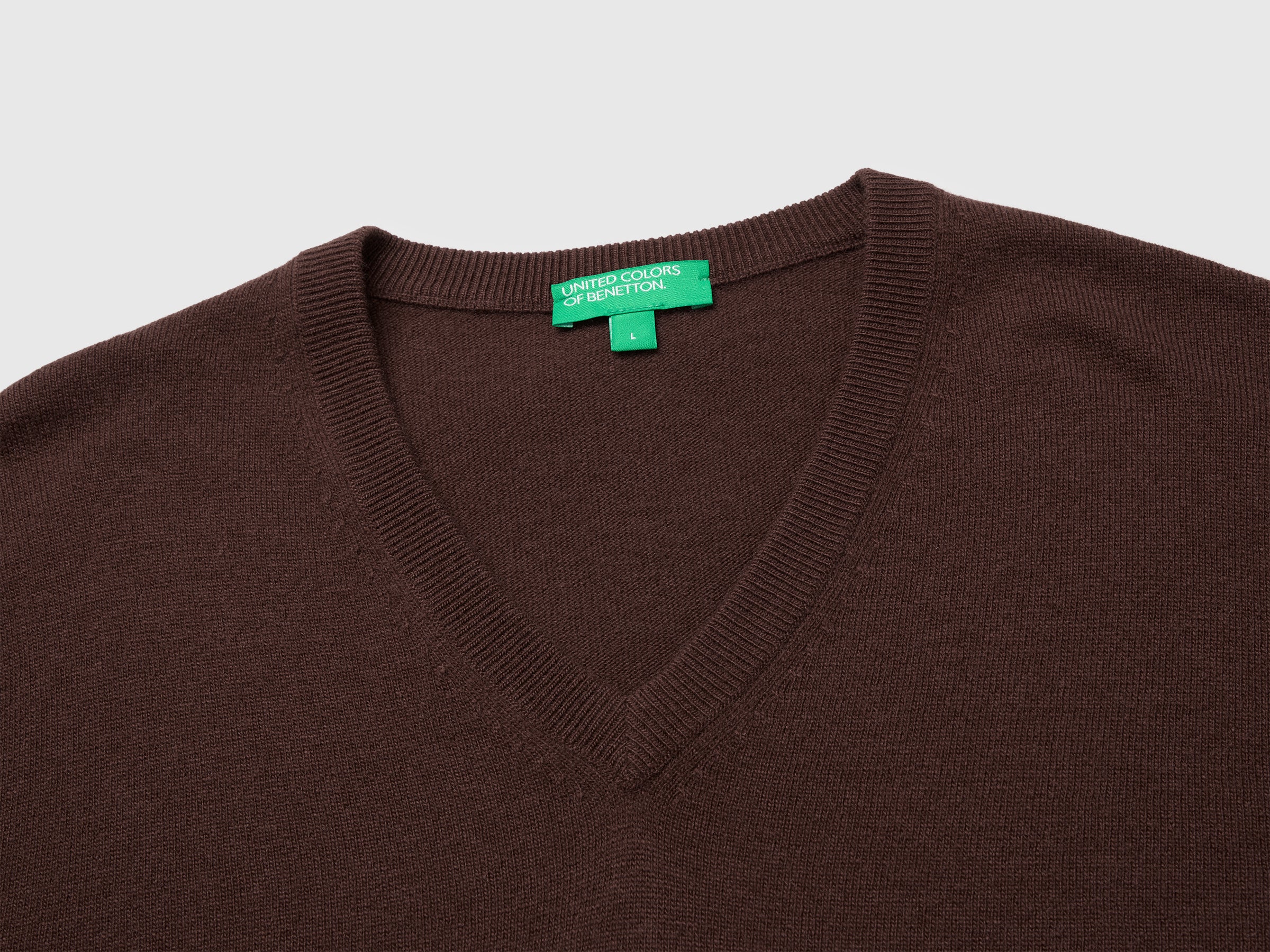 United Colors of Benetton V-neck maglione lana merino marrone