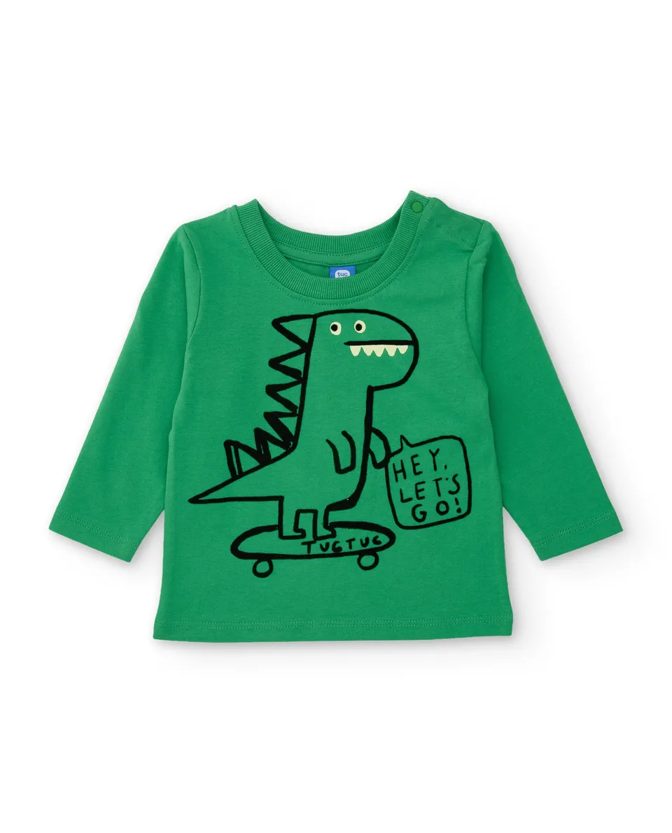 TucTuc Magliette T-shirt dinosauro cotone verde manica lunga