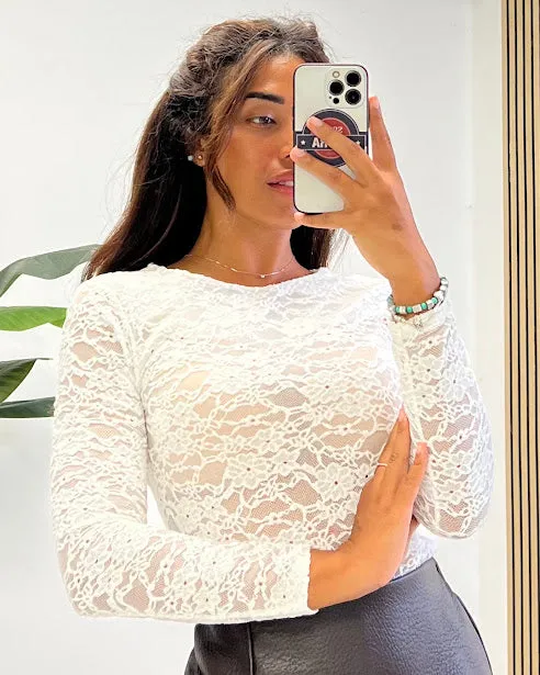 Sottosopra FI36 maglia donna girocollo pizzo taglia unica bianca