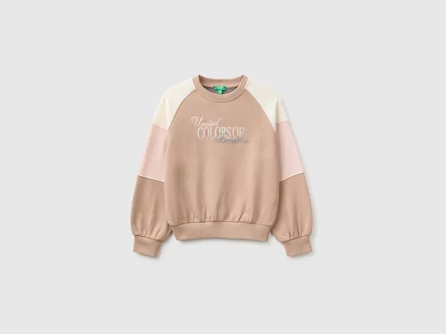 United Colors of Benetton Color Block Felpa Cotone Ricamo