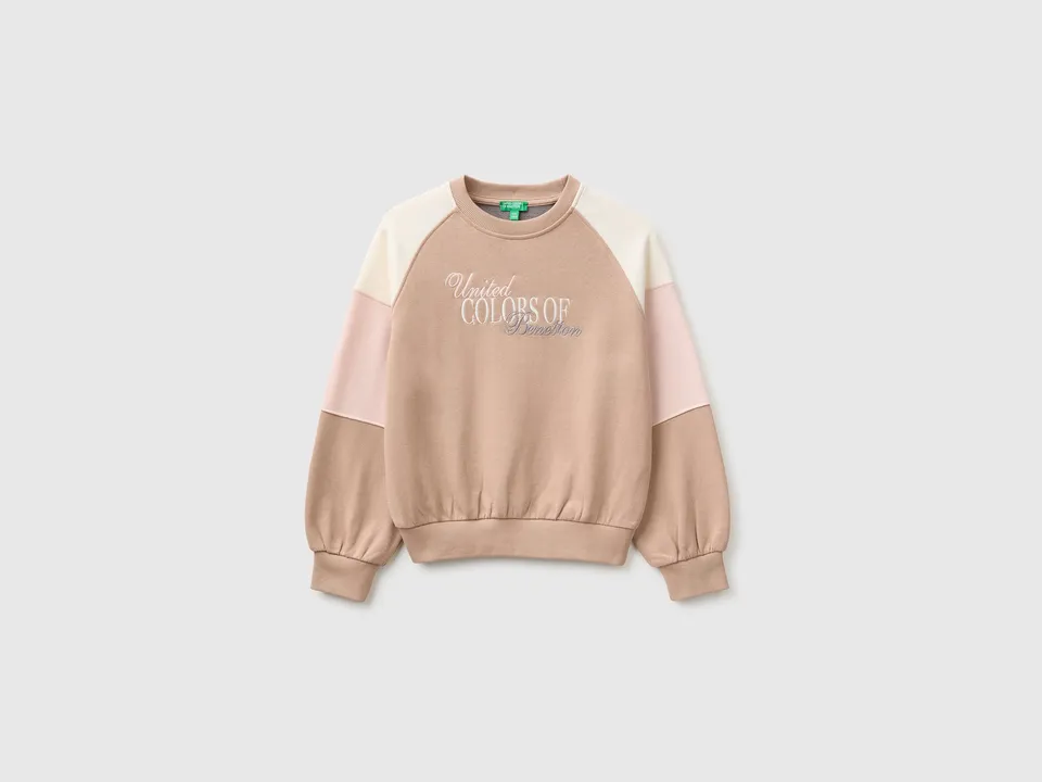 United Colors of Benetton Color Block Felpa Cotone Ricamo