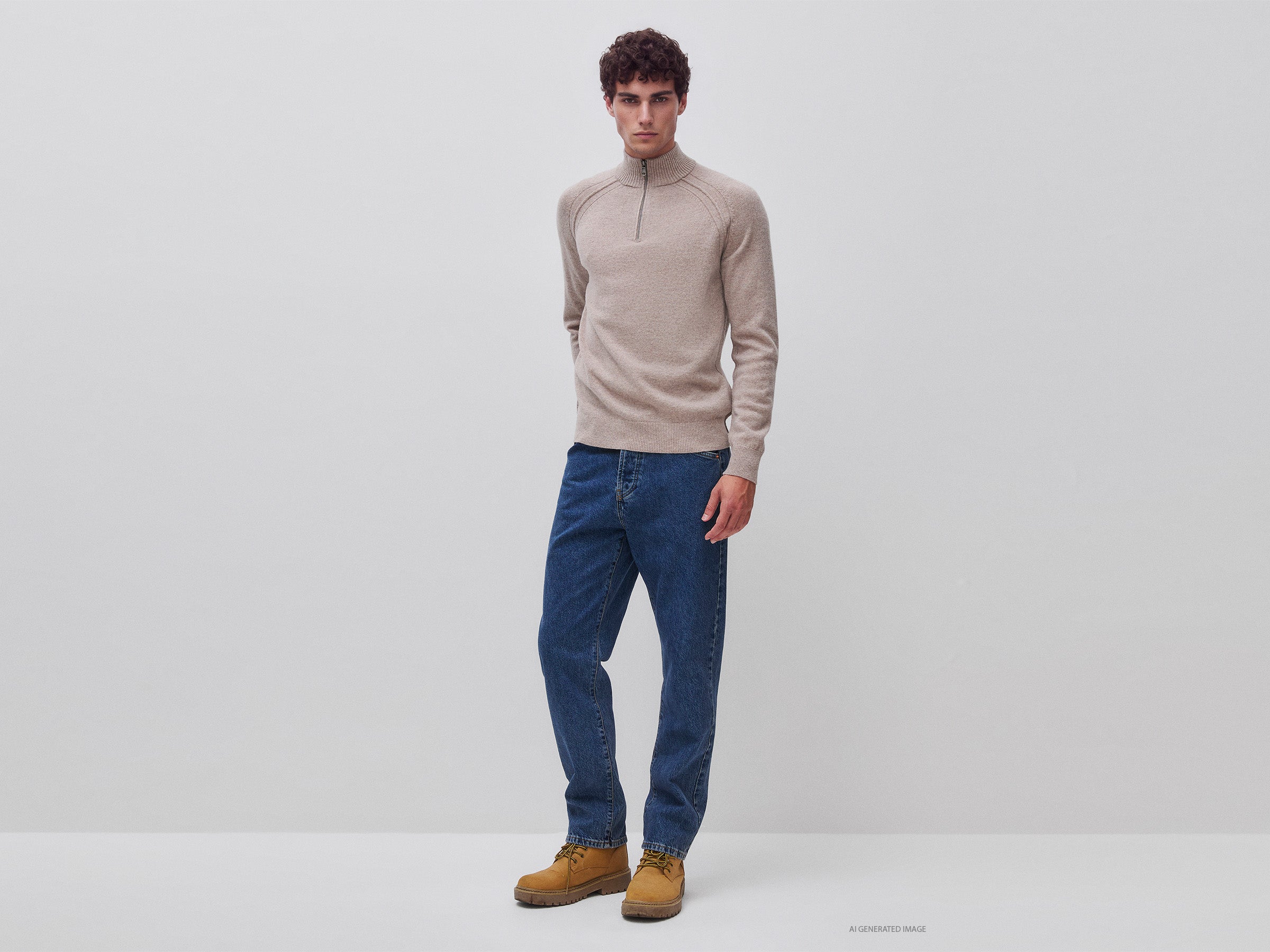 United Colors of Benetton maglione lana merino mezza zip