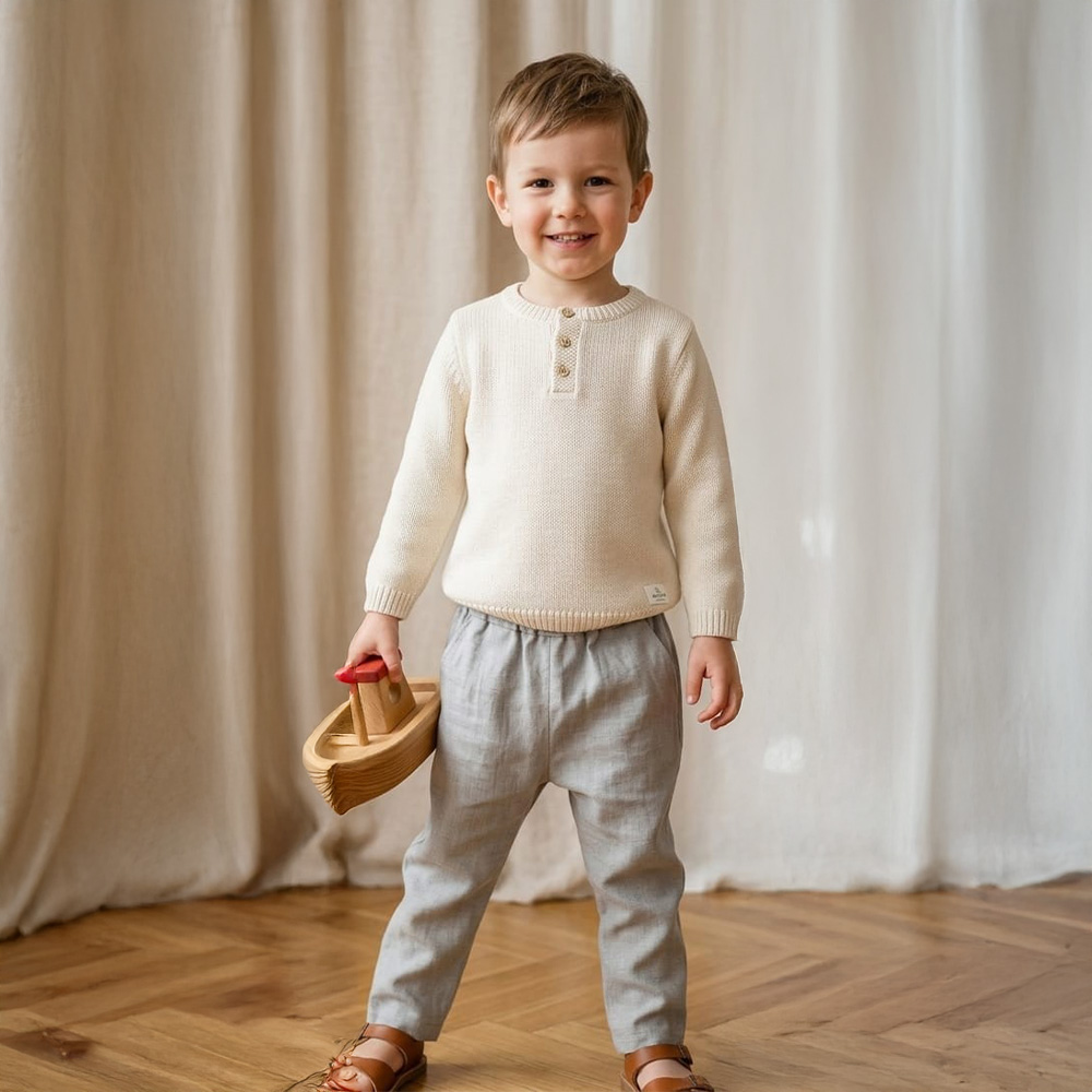 Petite Citrouille Charlie pantalone lino neonato grigio comodo