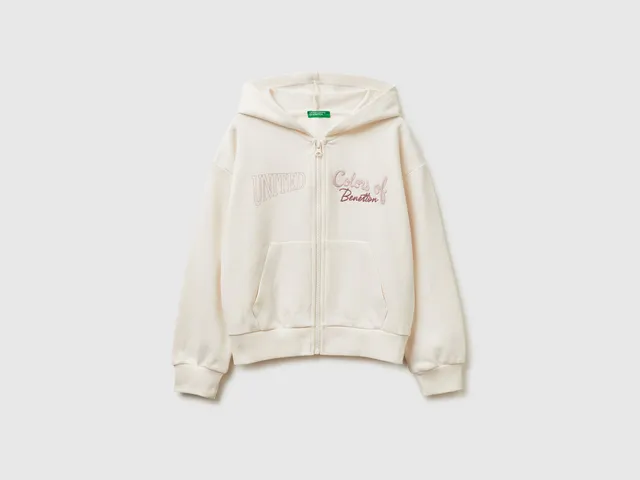 United Colors of Benetton Felpa Cappuccio Zip Cotone Stampa Glitter