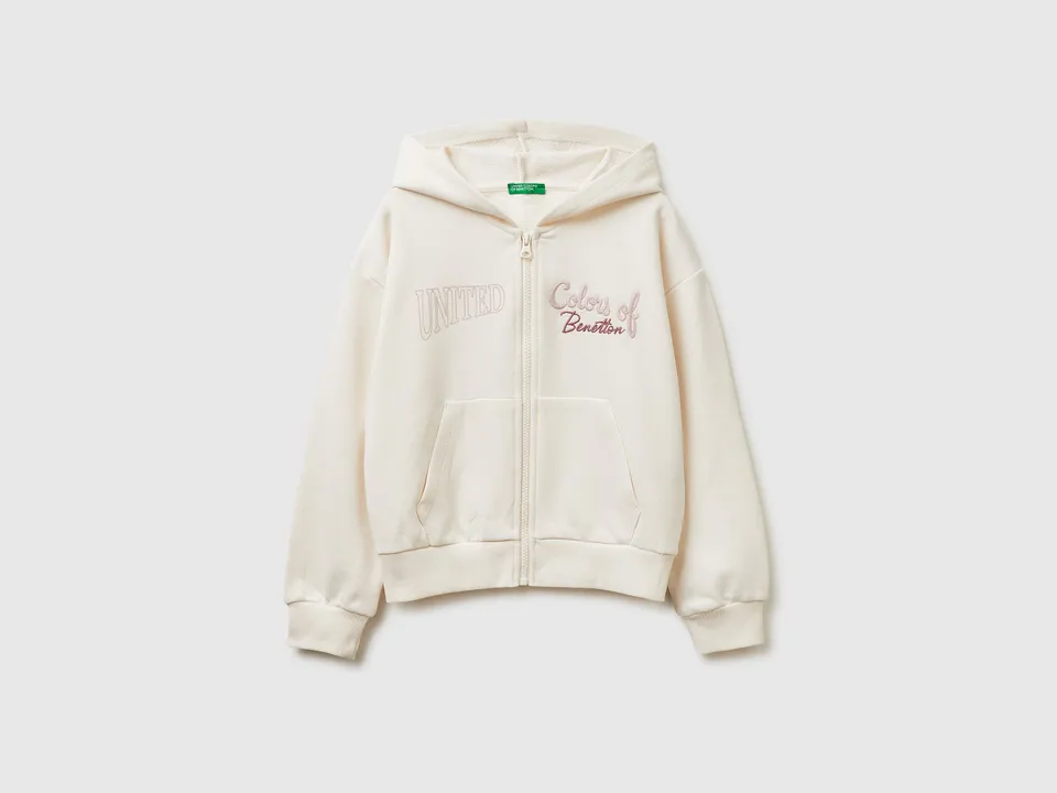 United Colors of Benetton Felpa Cappuccio Zip Cotone Stampa Glitter