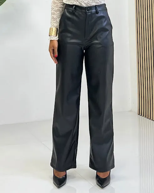 Sottosopra gm6 pantalone palazzo ecopelle nero elastico