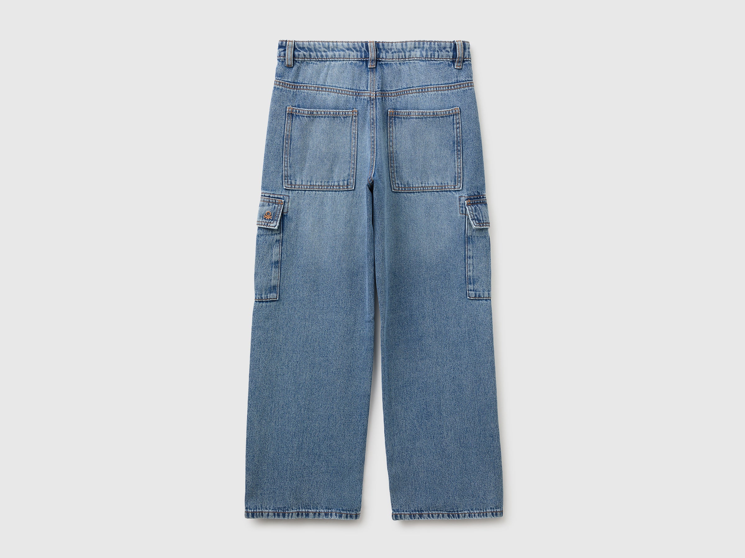 Benetton Cargo jeans loose denim cotone tasche L