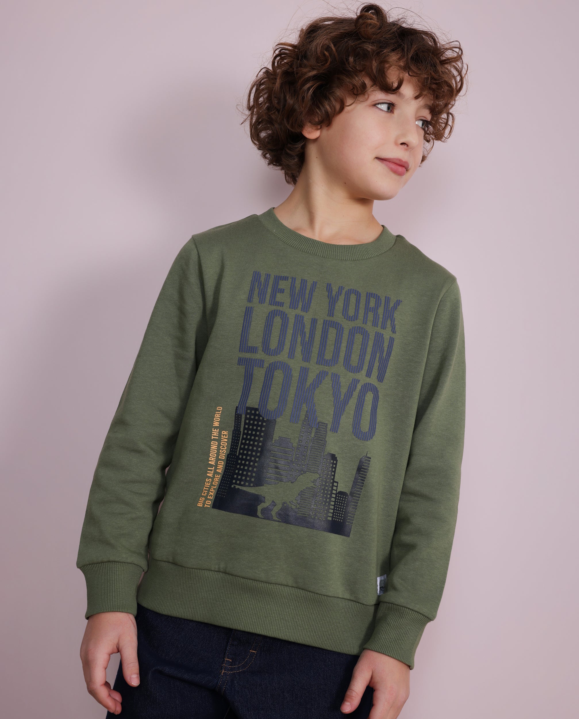 TucTuc Felpe Felpa Cotone Bambino Verde Oliva Skyline