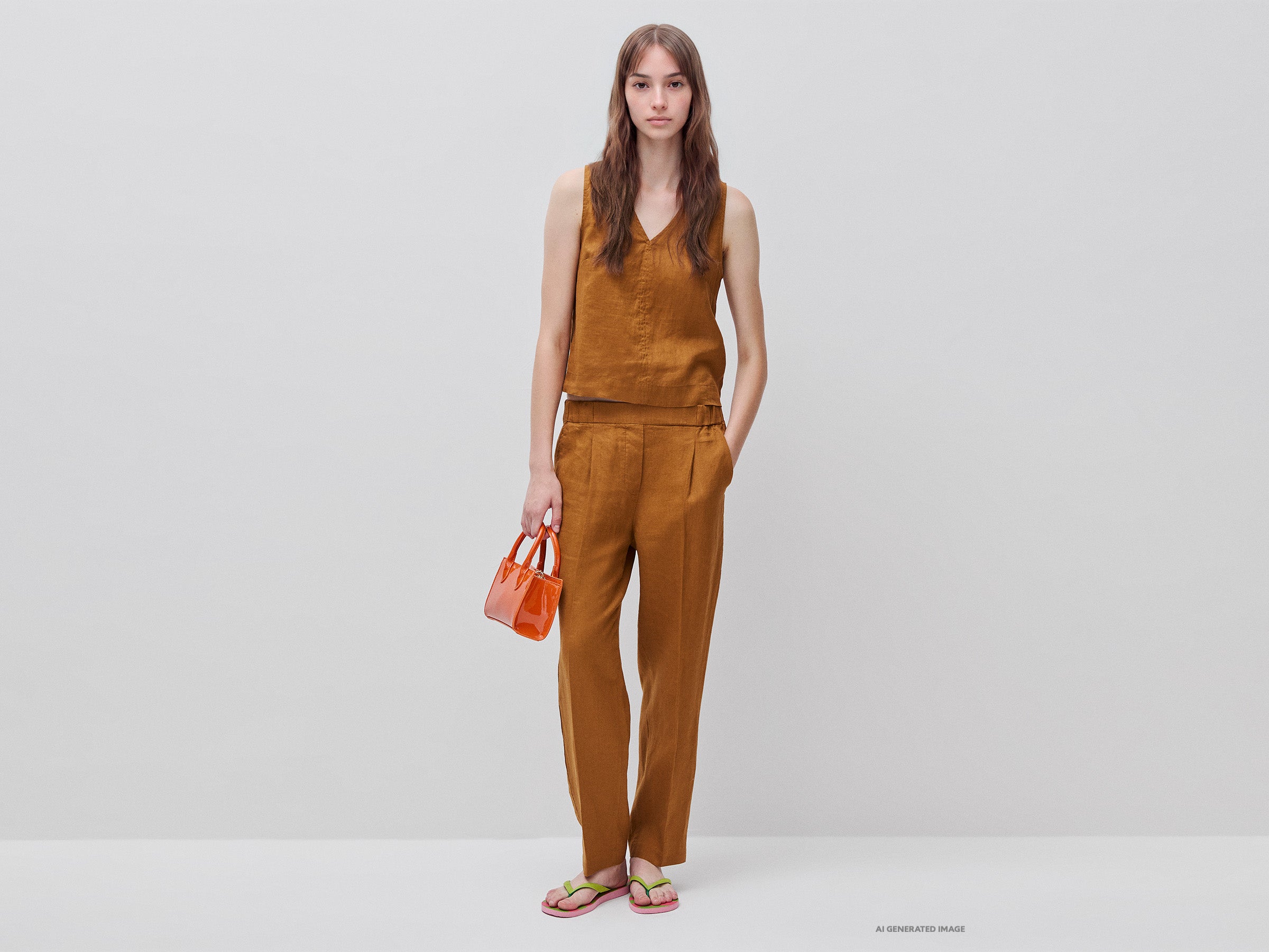 Benetton Tops top lino scollo V M 100% lino