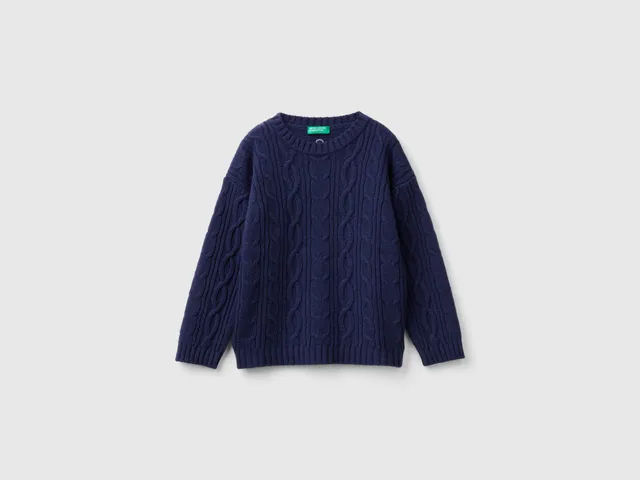 United Colors of Benetton Maglione Treccine Misto Lana Bimbo