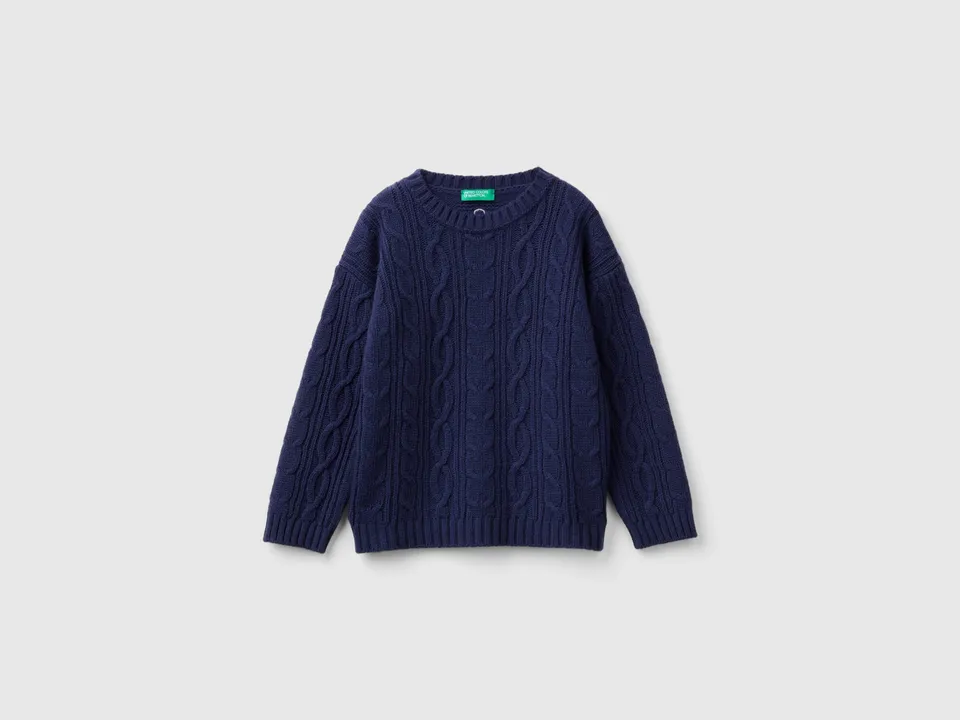 United Colors of Benetton Maglione Treccine Misto Lana Bimbo