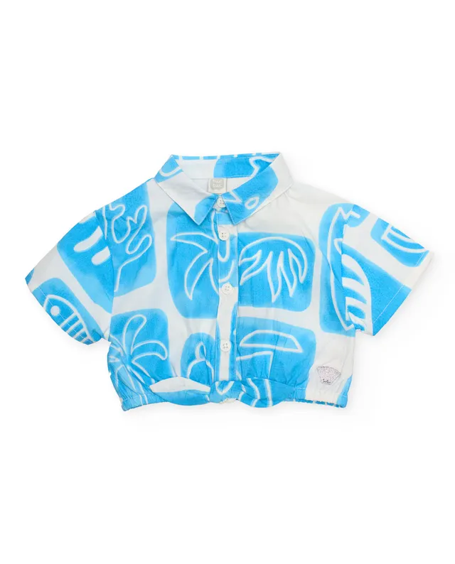 TucTuc Camicette camicia bianca stampa blu maniche corte