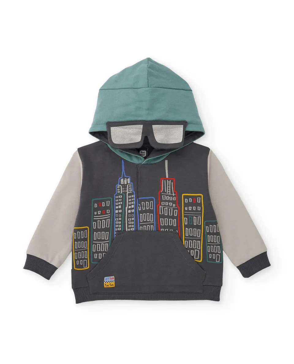 TucTuc Felpe felpa bambino grigia cappuccio stampa urbana