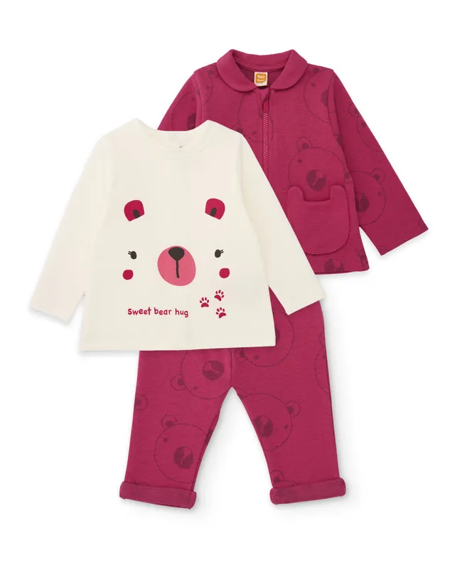 TucTuc Completi Completo Neonata Felpa Bordeaux Orsetto 3 Pezzi