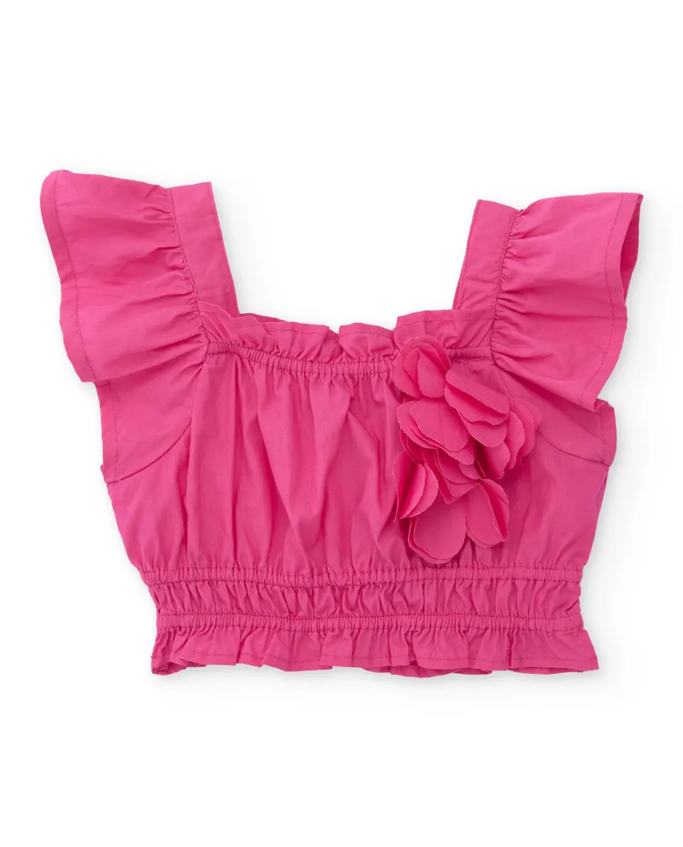 TucTuc Magliette Top Bambina Rosa Fucsia con Fiori