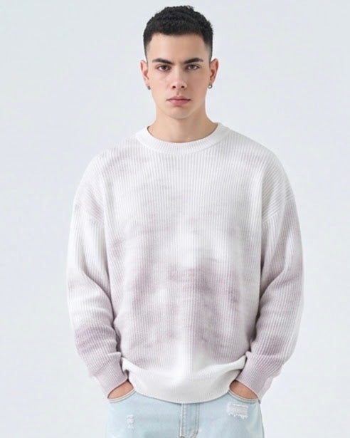 Sottosopra anw86431 pullover cotone bianco uomo effetto sfumato
