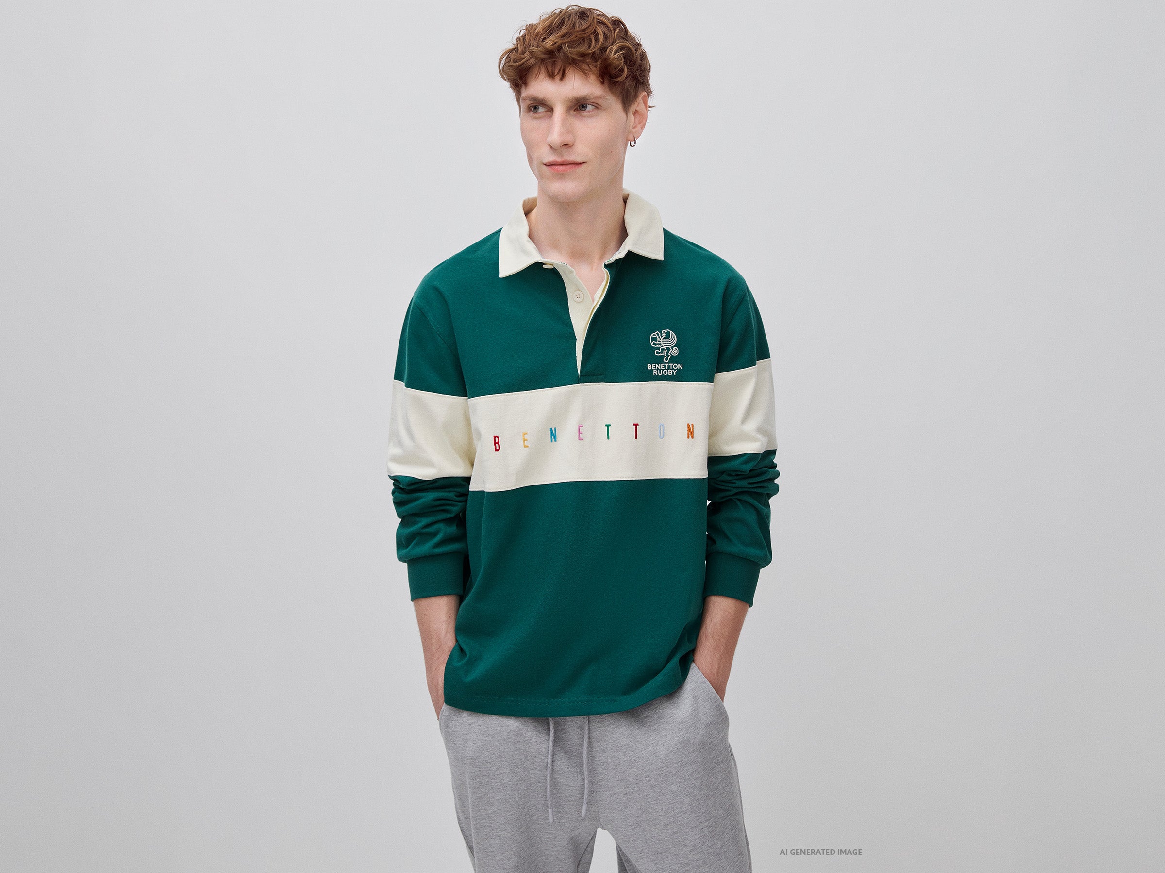 United Colors of Benetton Rugby Polo Verde Scuro Cotone