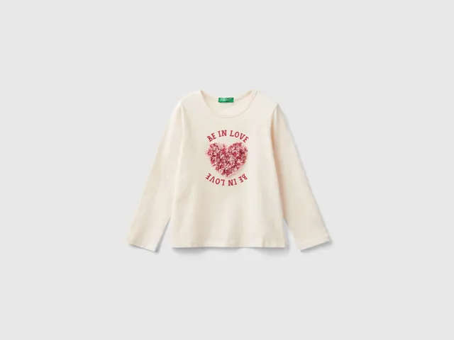 Benetton T-Shirt petali maglietta bambina cotone bio manica lunga