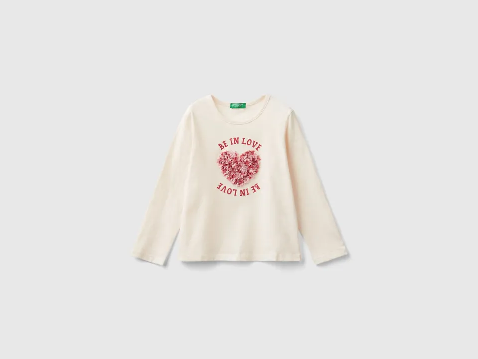 Benetton T-Shirt petali maglietta bambina cotone bio manica lunga