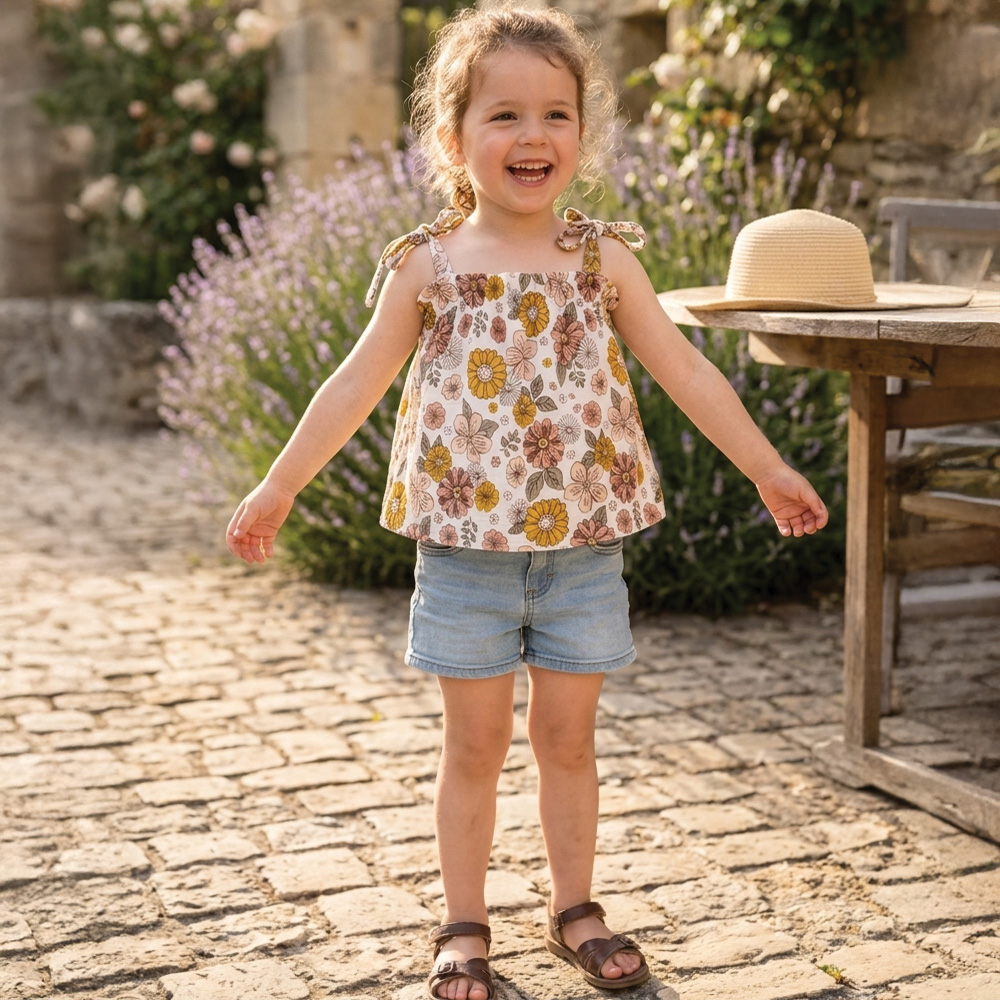Petite Citrouille Mode Fille Top Nora canotta fiori cotone