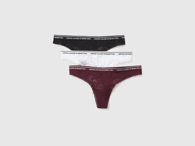 United Colors of Benetton Perizoma pizzo 3 pezzi nero bordeaux bianco