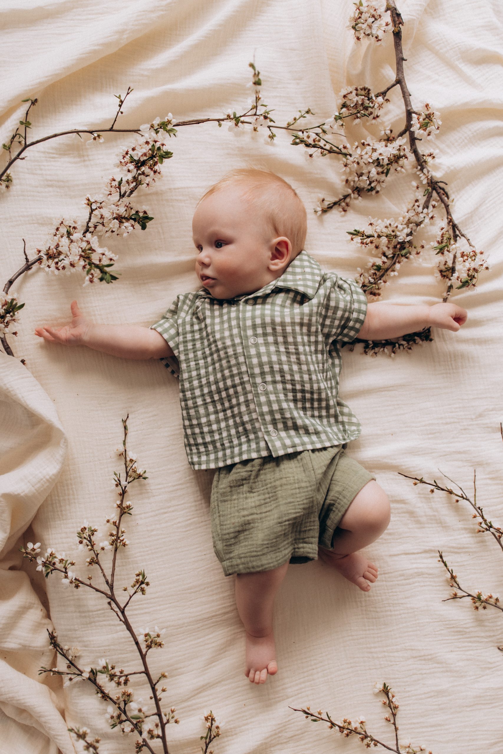 Woolly Organic Baby Sets camicia e shorts neonato cotone verde salvia