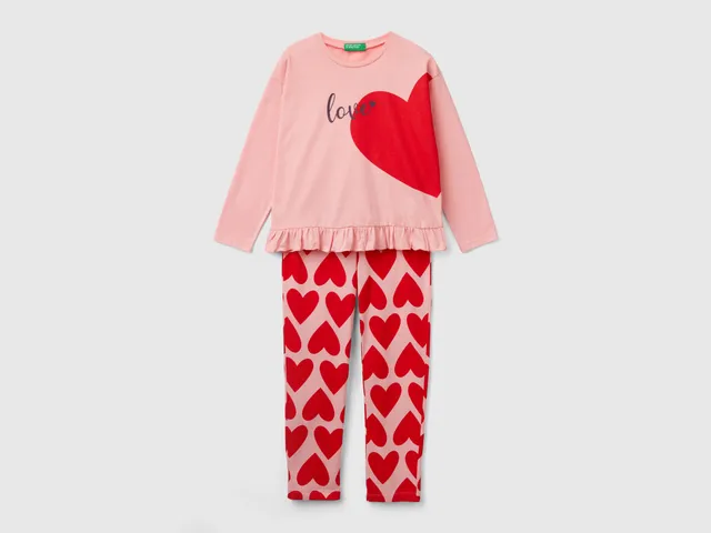 United Colors of Benetton Pigiama lungo cuore cotone Love