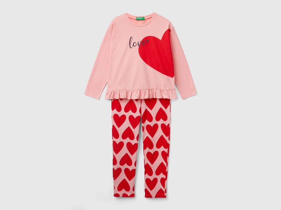 United Colors of Benetton Pigiama lungo cuore cotone Love