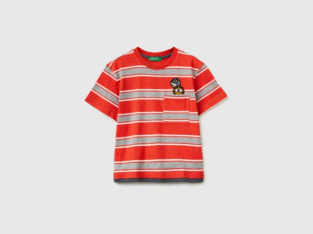United Colors of Benetton T-Shirts Maglietta righe patch 82 cotone