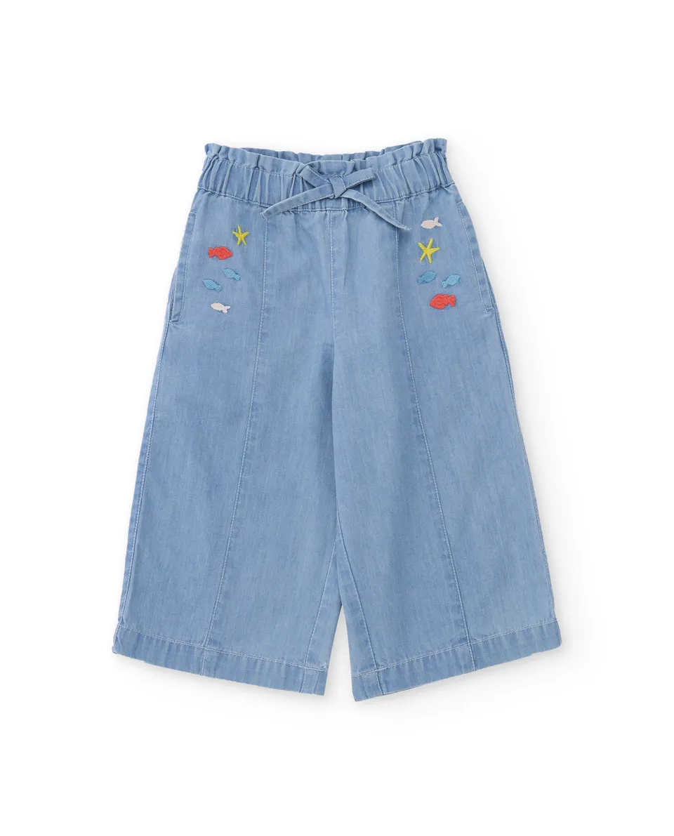 TucTuc Pantaloni Culotte Bimba Denim Chiaro Cotone