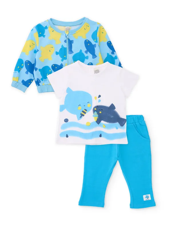 TucTuc Completi tre pezzi neonato blu pesci 3 pezzi
