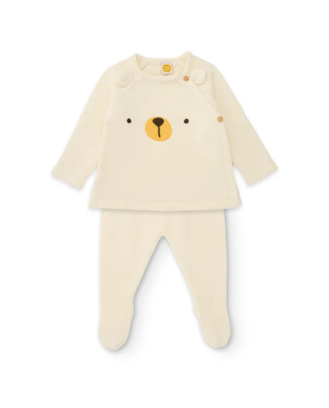 TucTuc Completi Felpa Crudo Neonato Orso Cotone Piedini